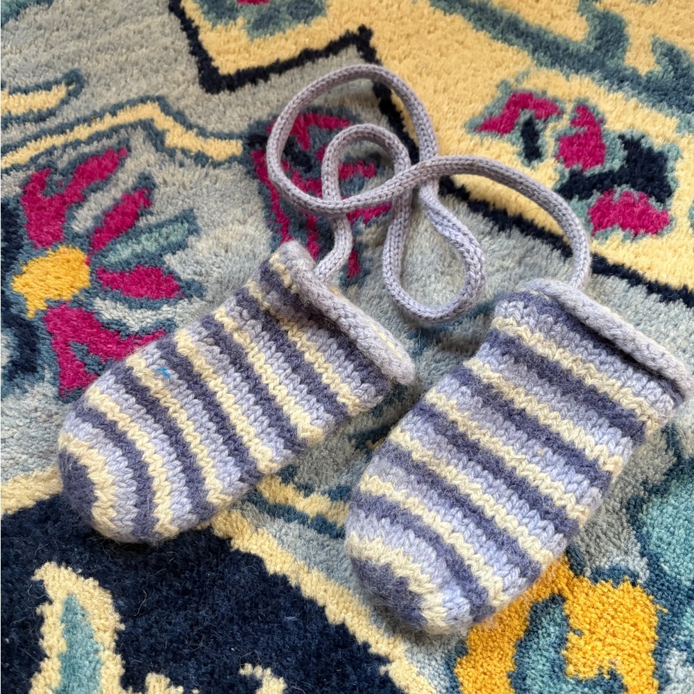 Handmade Striped Knit crochet baby winter mittens earthy natural minimalist wool